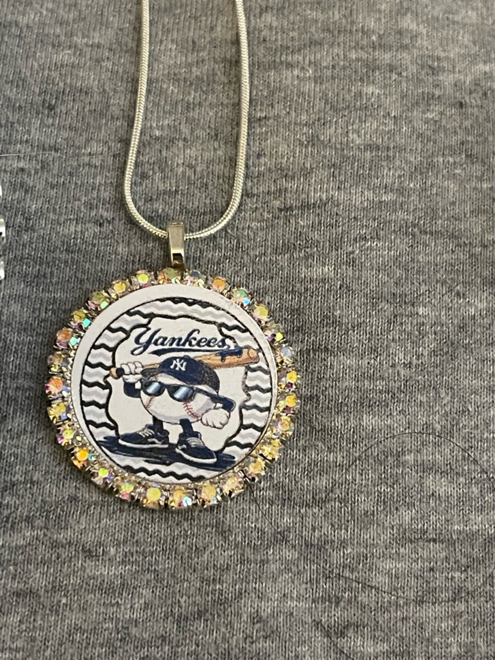 New York Yankees Bling Pendant Necklace - Iridescent Crystal Trim